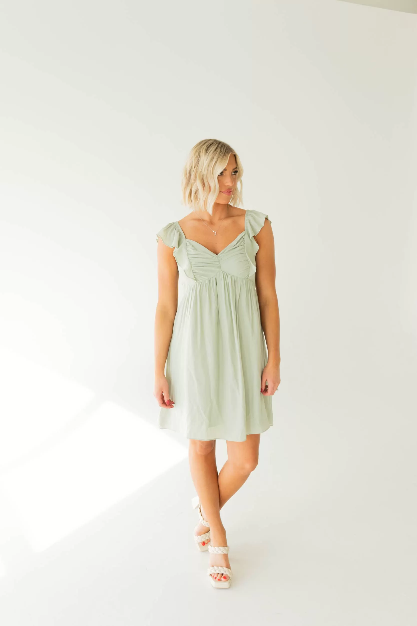 Abbie Ruffle Sleeve Dress | Sage