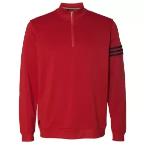 adidas Golf Men's Power Red/Black Climalite 3-Stripes French Terry Quarter-Zip Pullover