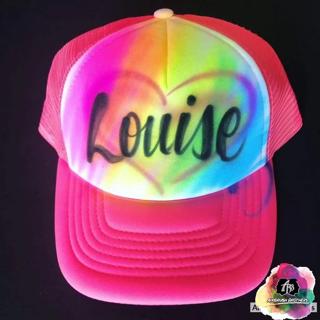 Airbrush Name With Heart Hat Design