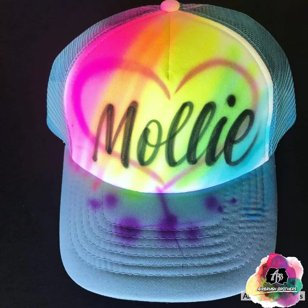 Airbrush Name With Heart Hat Design