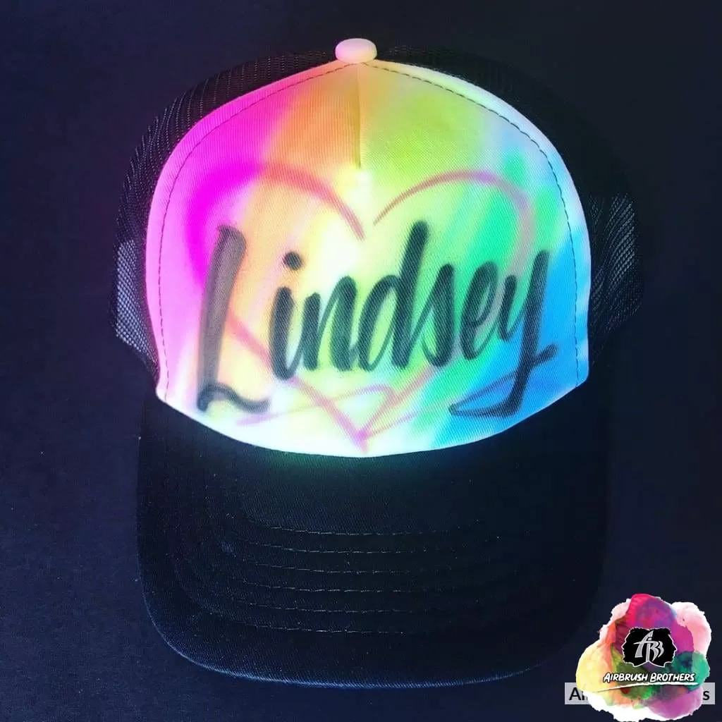 Airbrush Name With Heart Hat Design