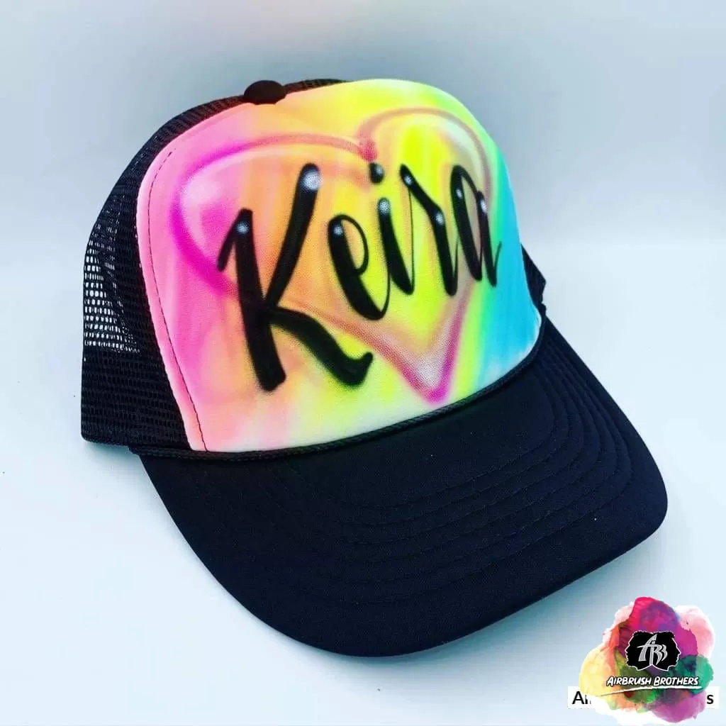 Airbrush Name With Heart Hat Design