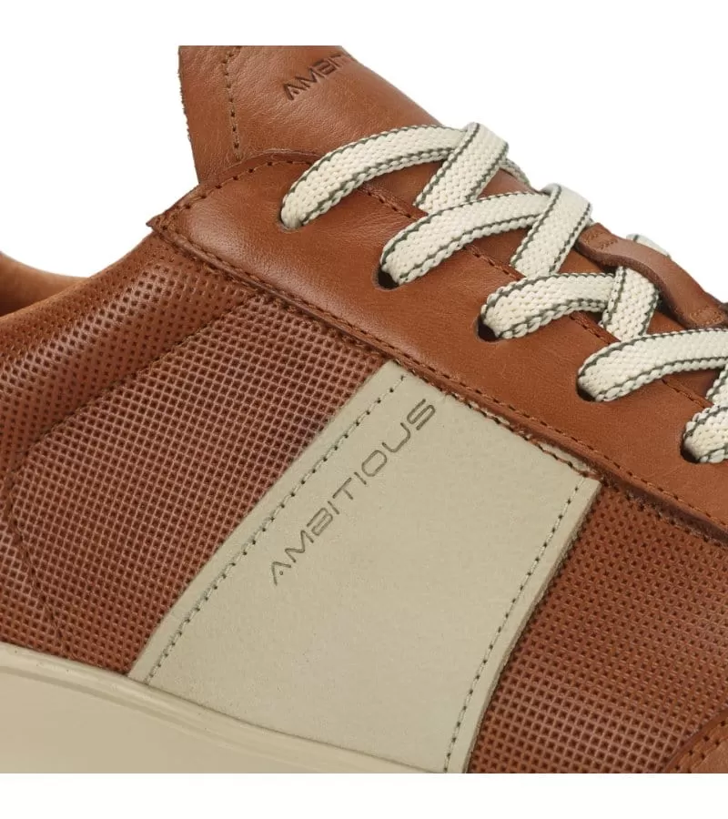 Ambitious Mens Premium Leather Tan Fashion Trainer 12863A-6584AM