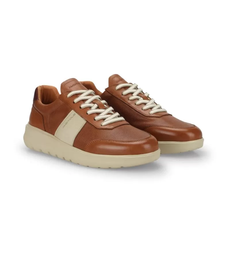 Ambitious Mens Premium Leather Tan Fashion Trainer 12863A-6584AM