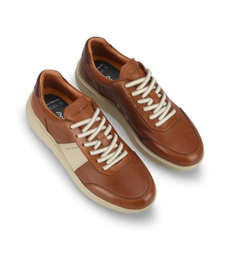 Ambitious Mens Premium Leather Tan Fashion Trainer 12863A-6584AM