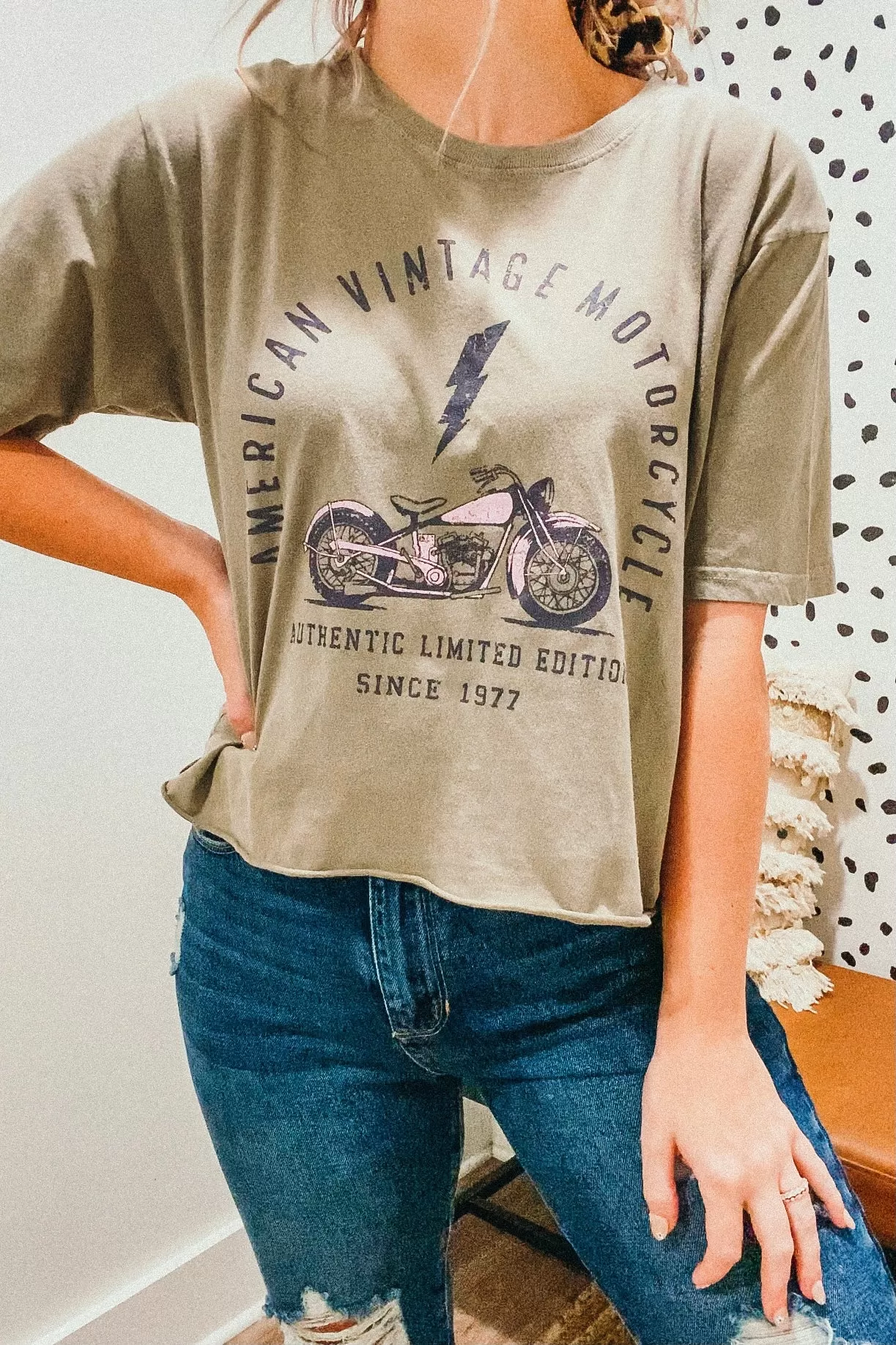 American Vintage Motorcycle Sage Cropped Tee