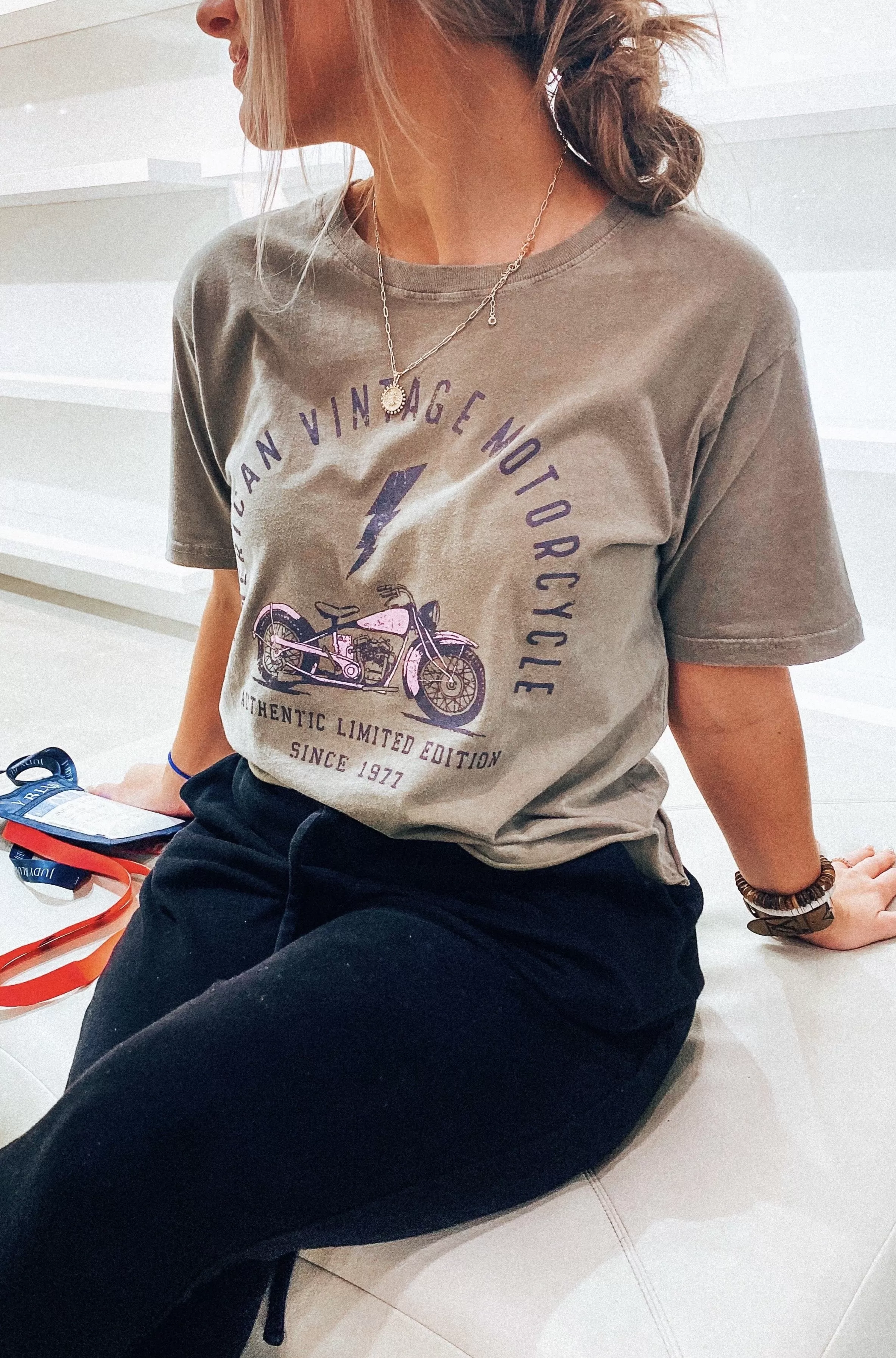 American Vintage Motorcycle Sage Cropped Tee