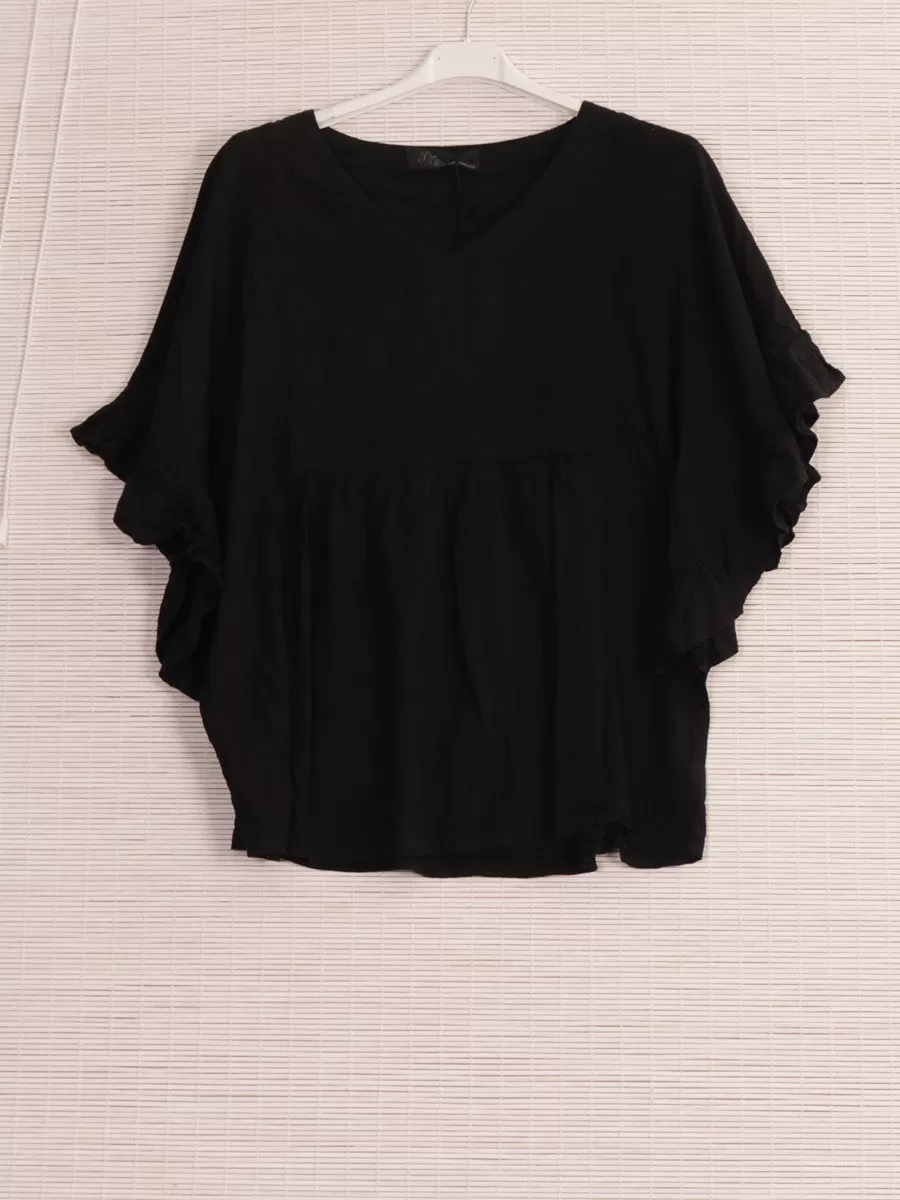 Anne   Kate Positano Frilled Sleeves Linen Blend Top