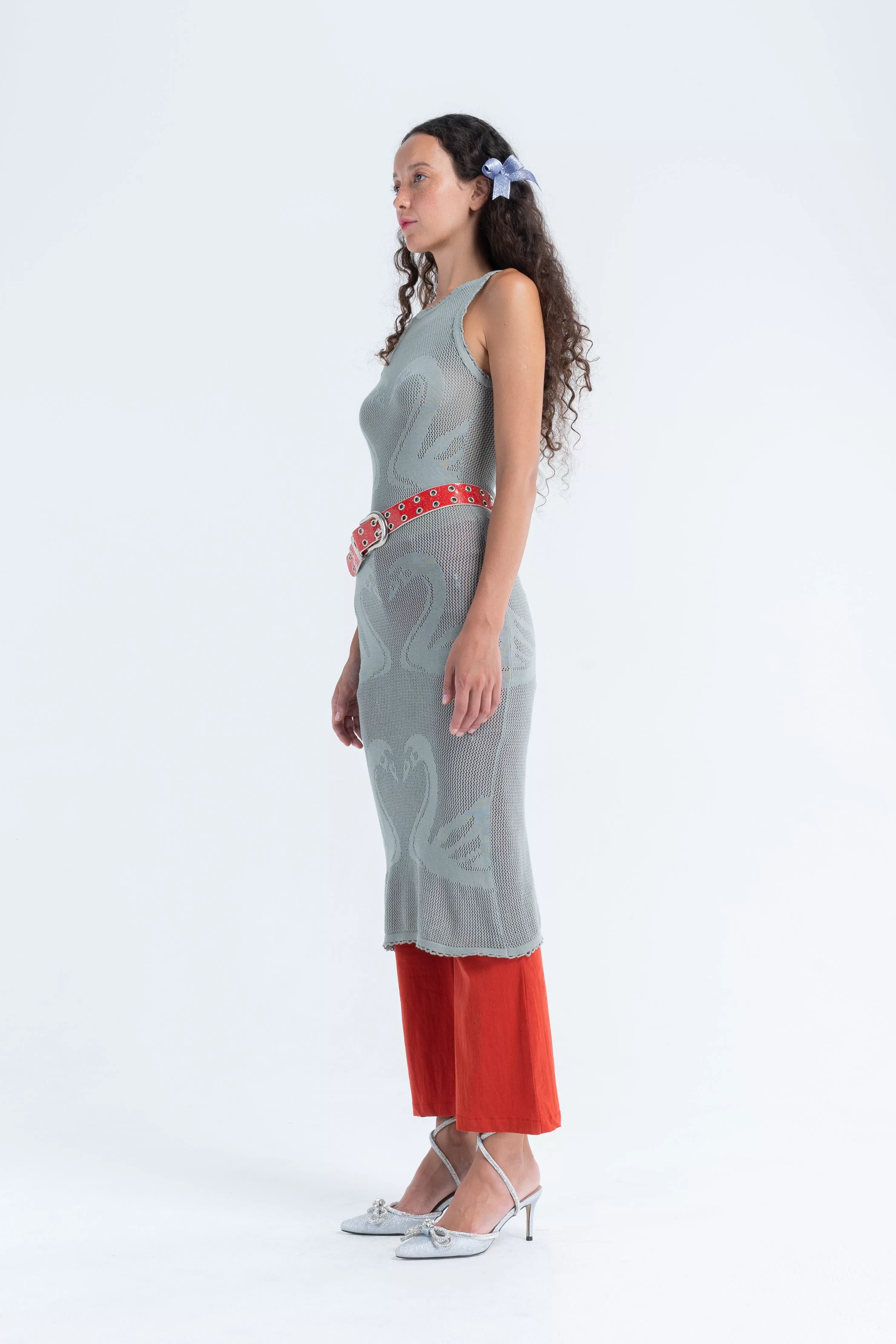 ARTHUR APPAREL - KNITTED SWAN MIDI DRESS - PLATINUM