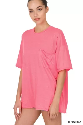 Ashton Oversized Pocket Tee- Fuchsia