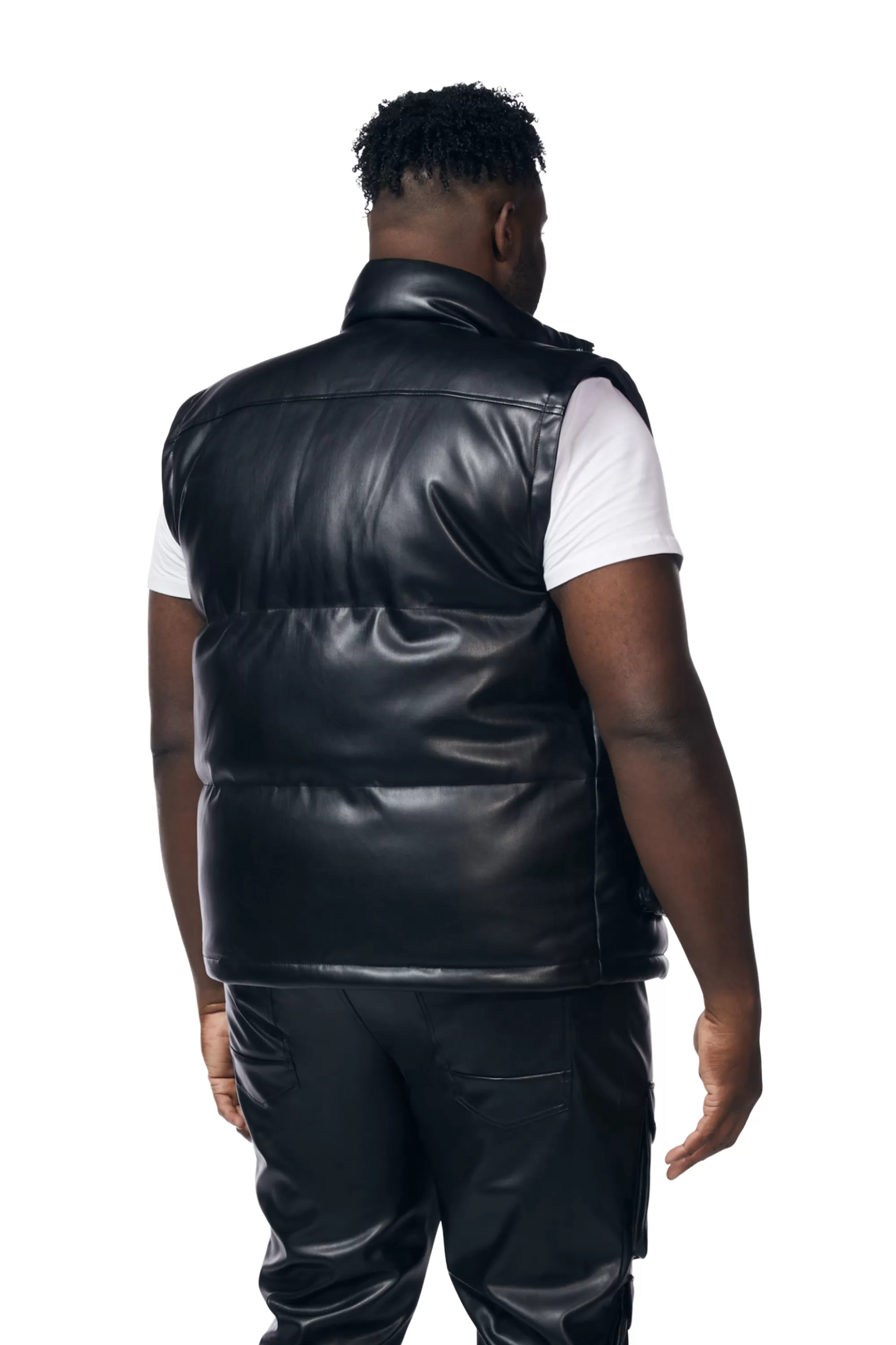 Big And Tall Utility Vegan Leather Vest - Black