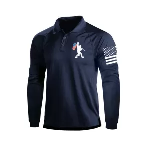 BIG FOOT USA FLAG RAGLAN LONG SLEEVE POLO SHIRT