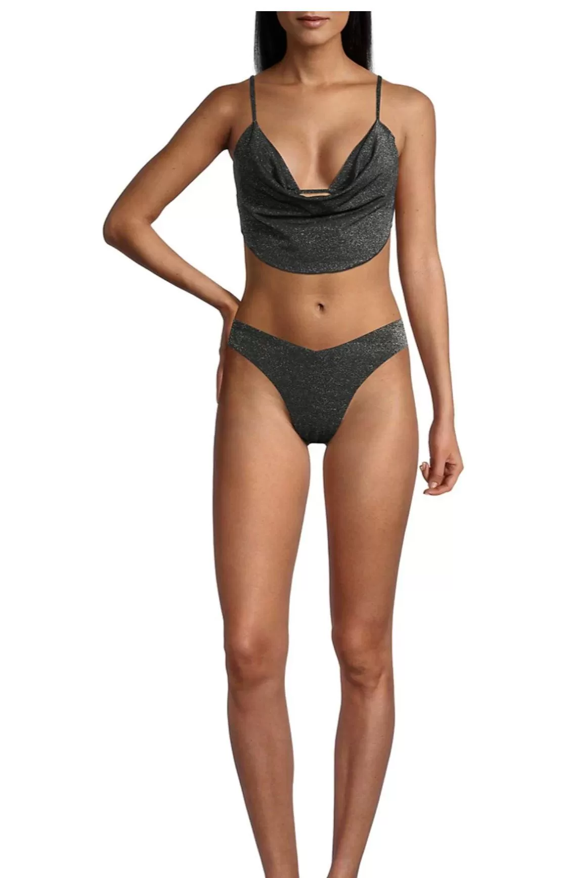 Black Cowl Neck Glitter Bikini Top