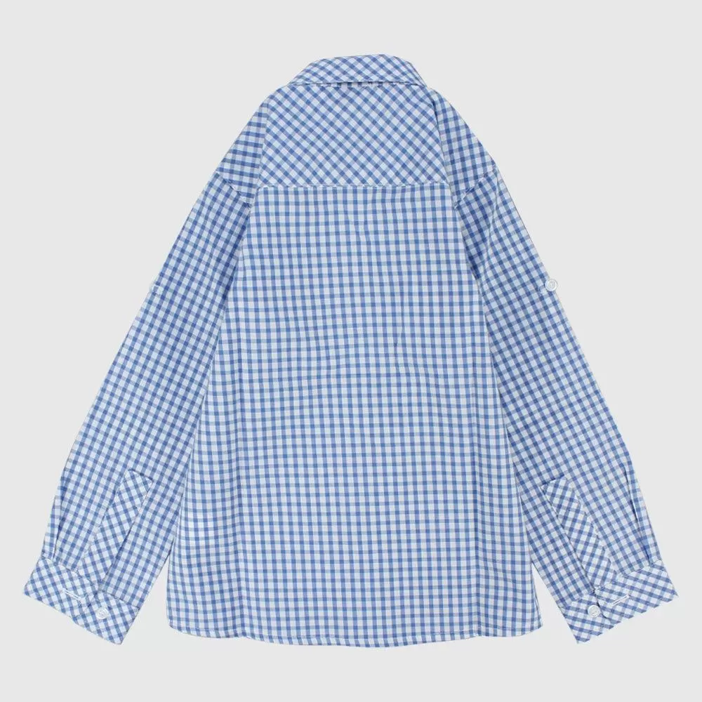 Blue Checkered Long-Sleeved Shirt