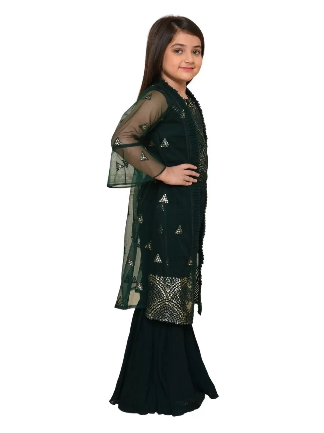 Bottle Green Coloured Gharara / Sharara Set For Girls