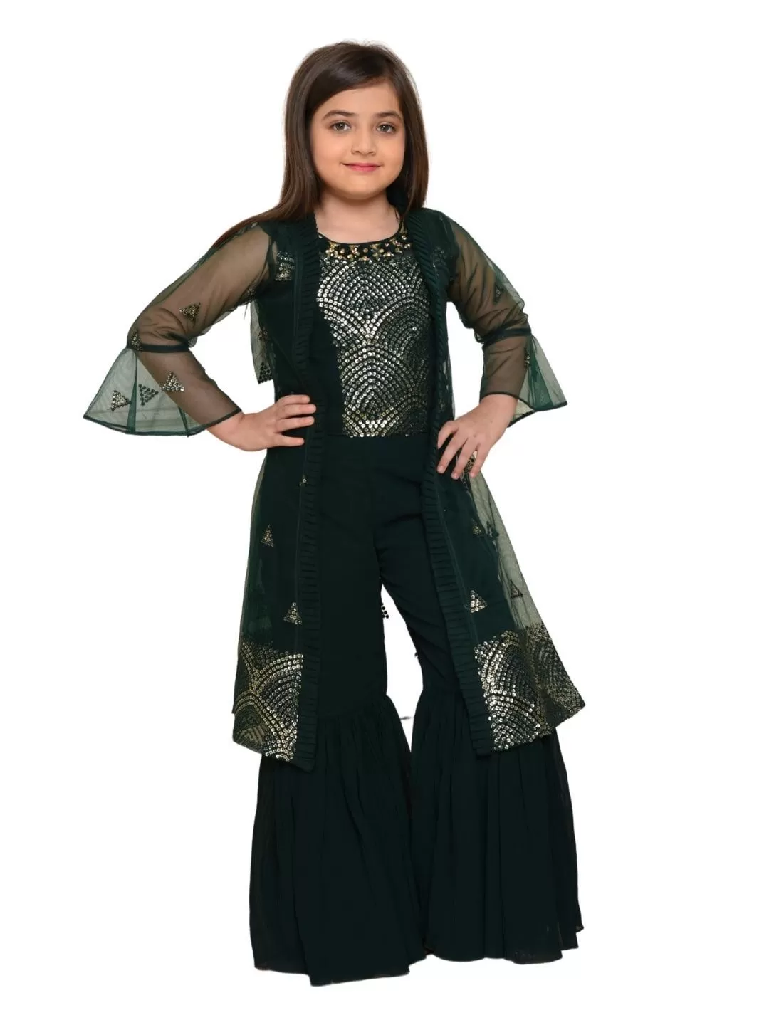 Bottle Green Coloured Gharara / Sharara Set For Girls