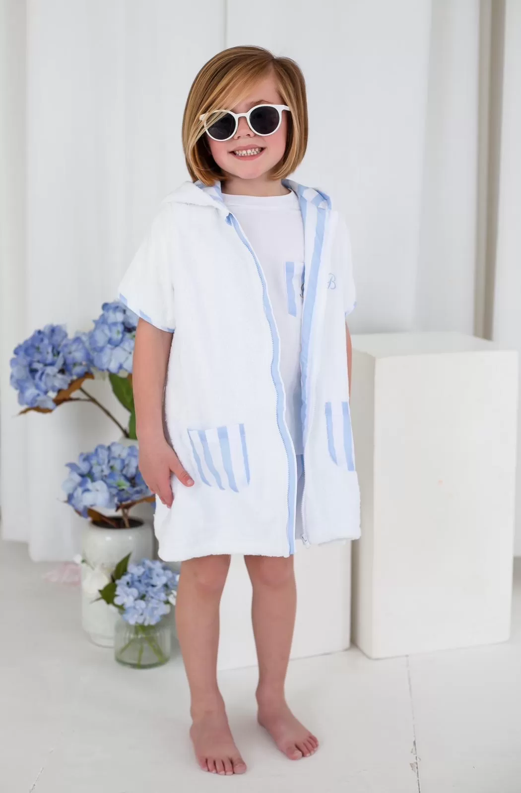 Boys Blue Stripe Towelling Coverup