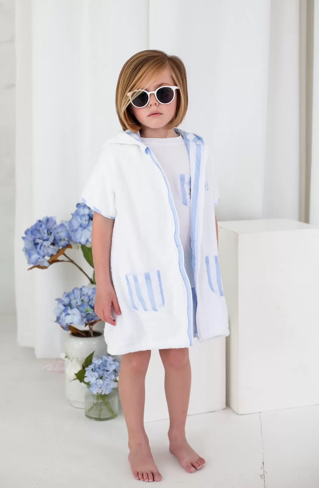 Boys Blue Stripe Towelling Coverup