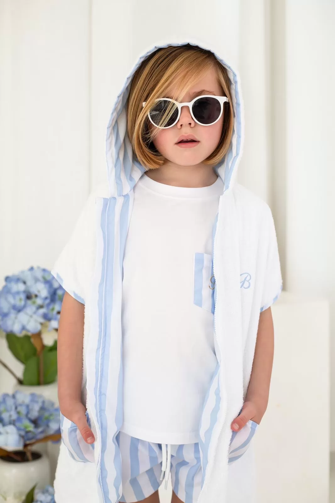 Boys Blue Stripe Towelling Coverup