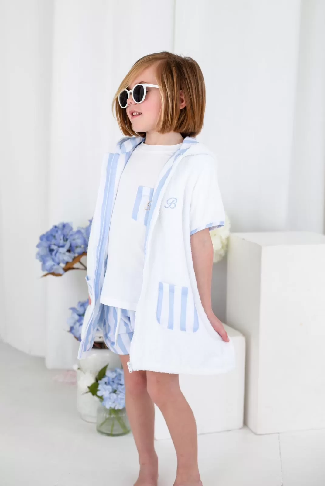 Boys Blue Stripe Towelling Coverup