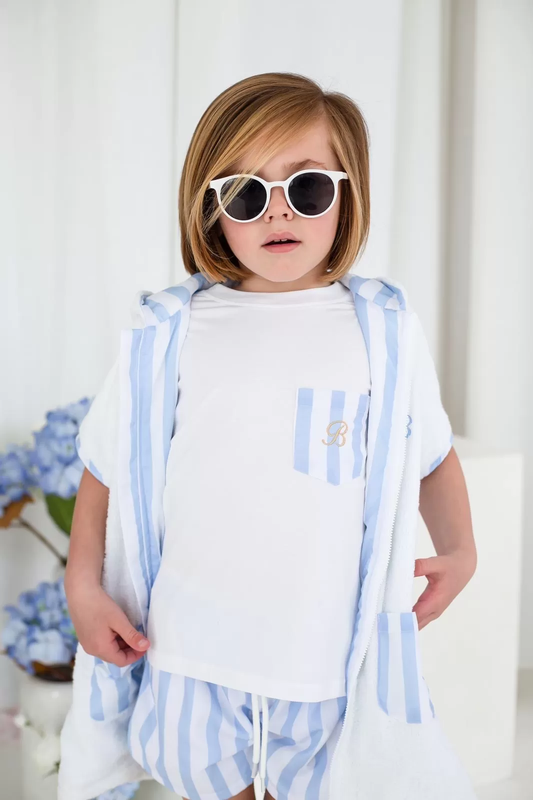 Boys Blue Stripe Towelling Coverup