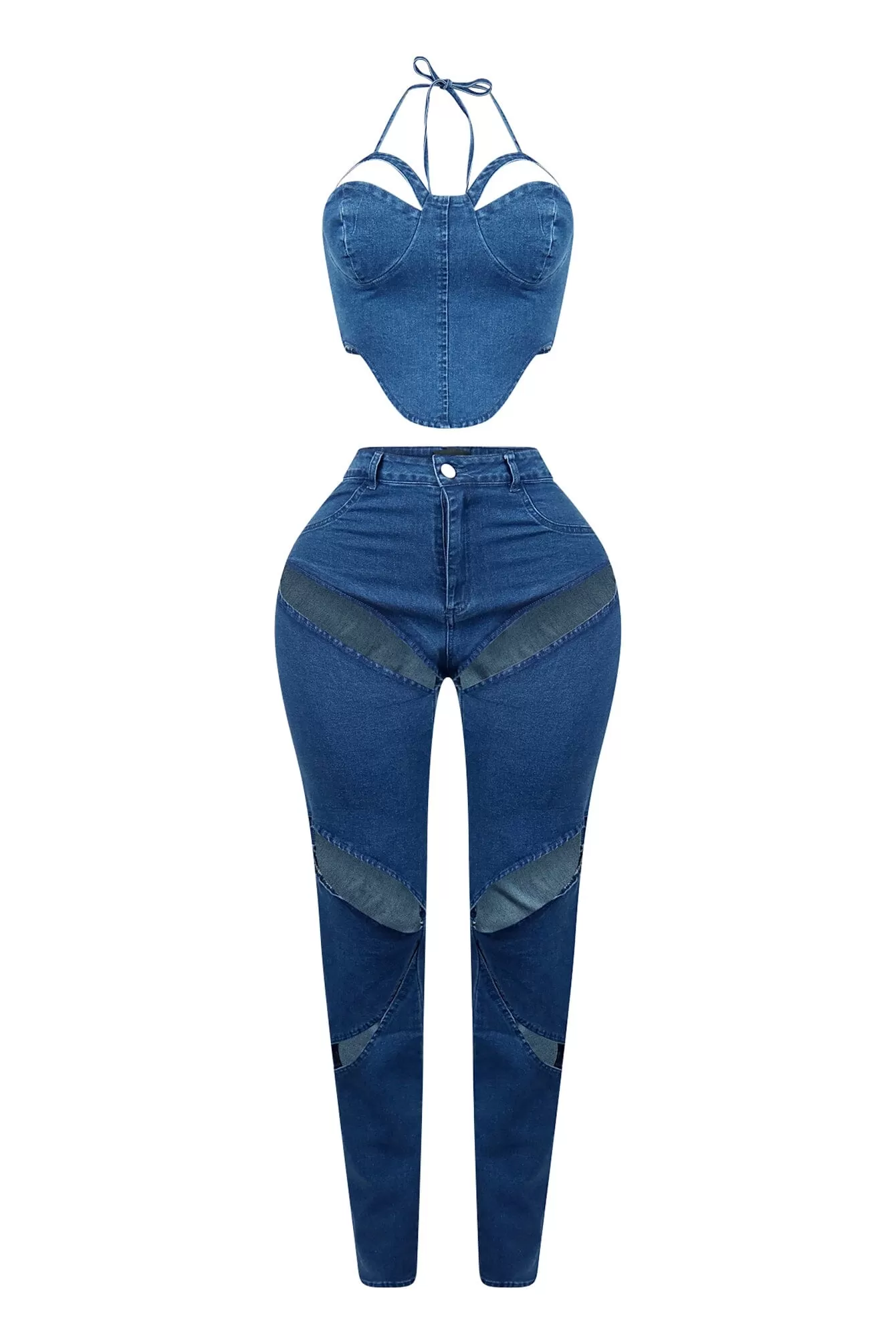 Chiara Cut Out Denim Top & Pants SET