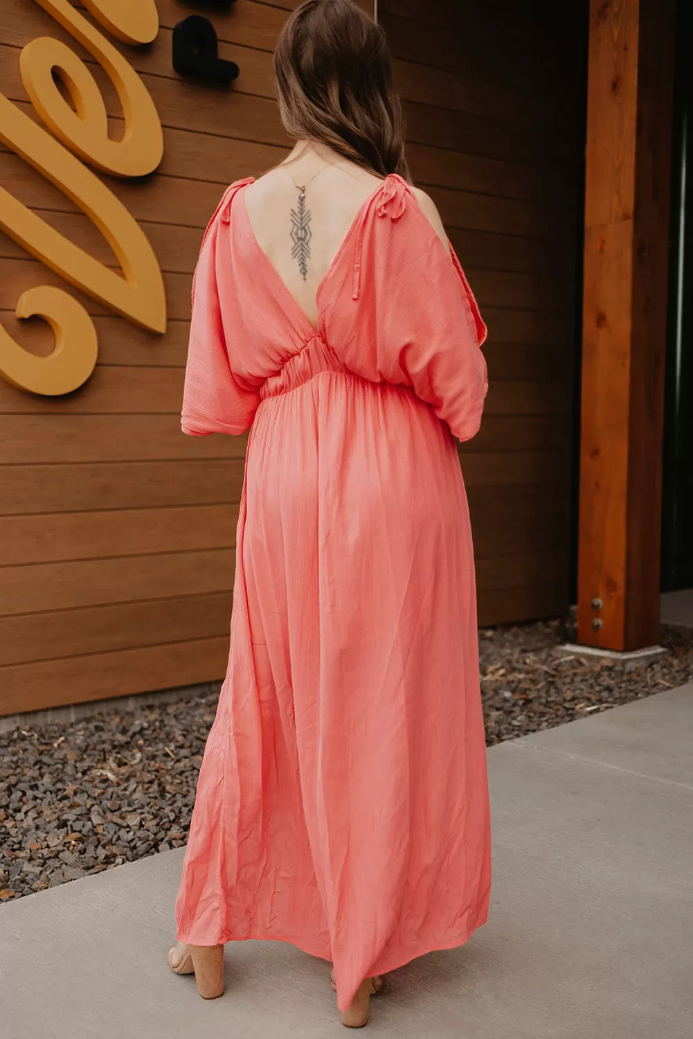 Cold-Shoulder Deep V Slit Maxi Dress