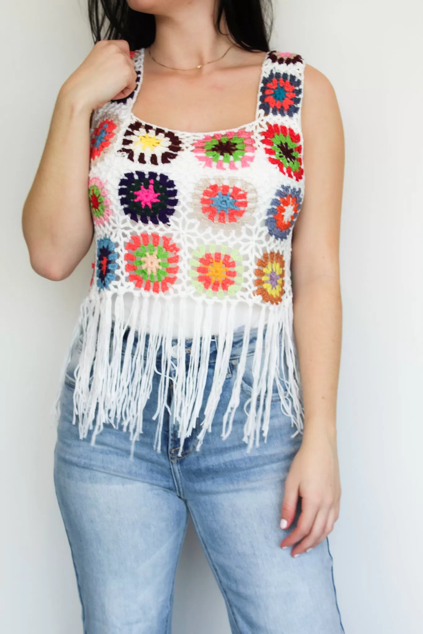 Crochet Multi-Color Fringe Tank