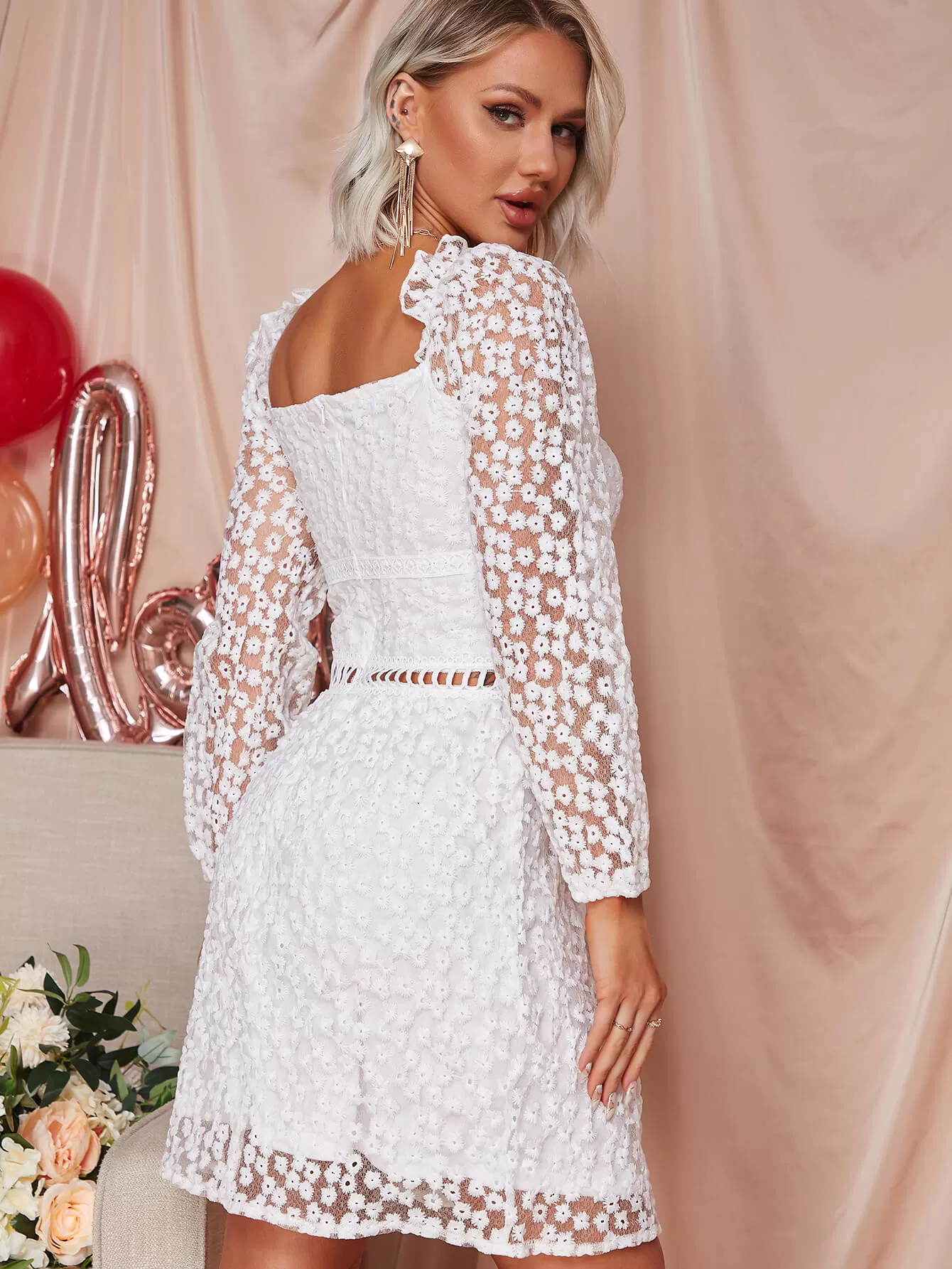 Cutout Tie Front Zip-Back Lace Dress