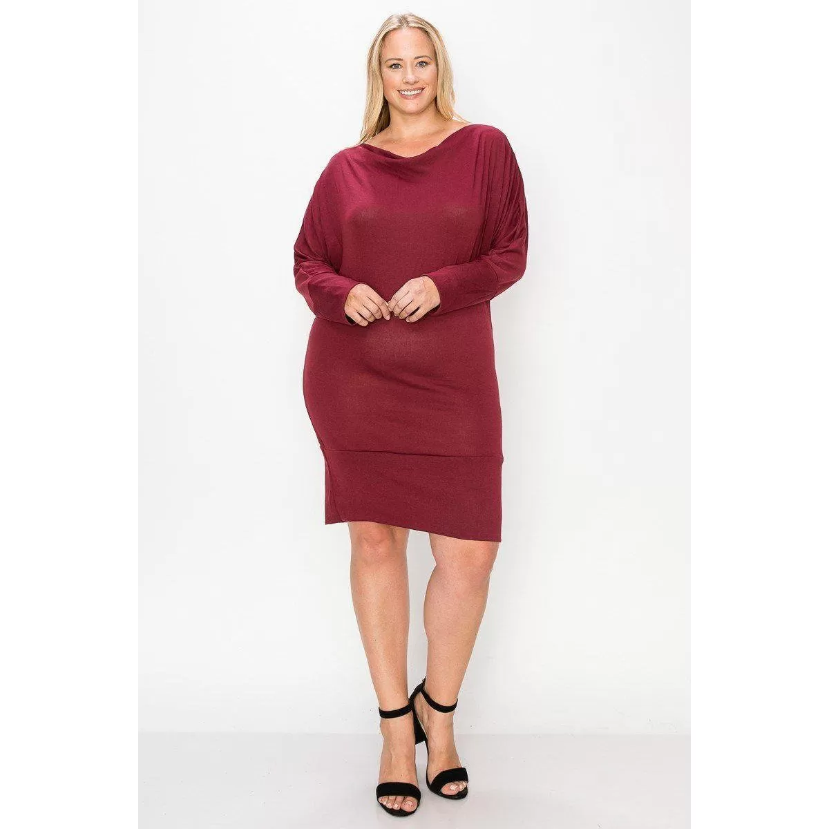 Draped Neck Long Sleeve Dress