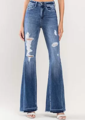 FINAL SALE - Flying Monkey High Rise Distressed Panel Flare Jeans