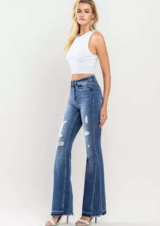 FINAL SALE - Flying Monkey High Rise Distressed Panel Flare Jeans