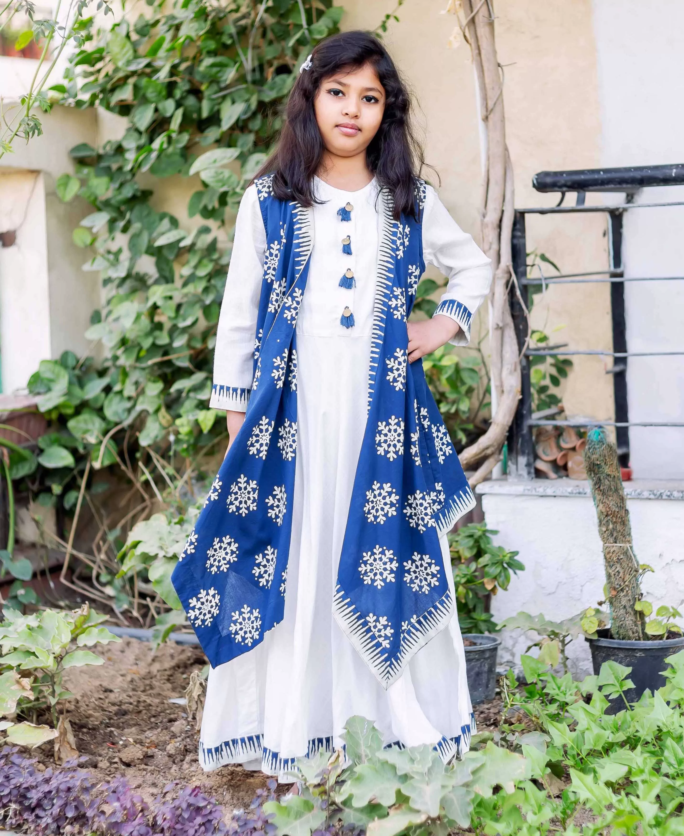 Floor Length Indo Western with Asymmetrical Shrug for Baby Girl