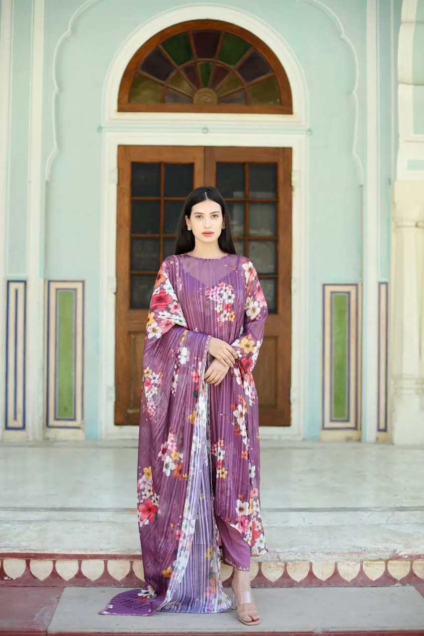 Flora three kali wine kurta straight set