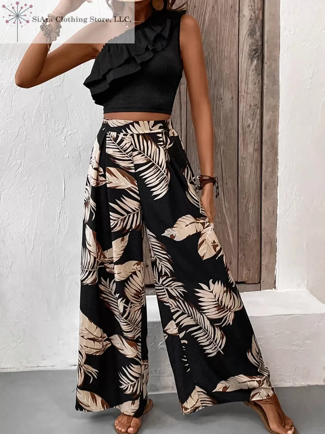 Floral Pants Set with Ruffle Top