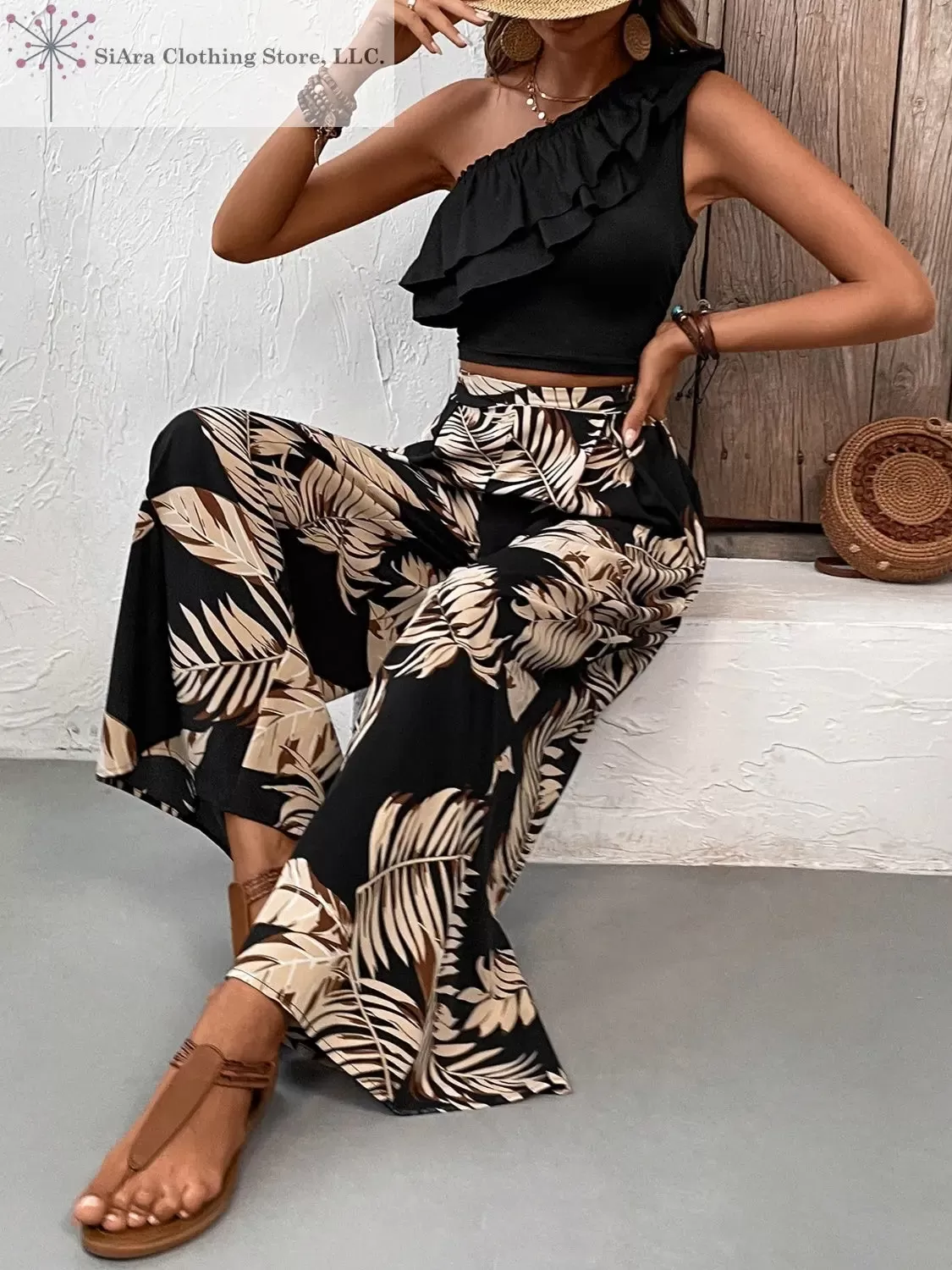 Floral Pants Set with Ruffle Top