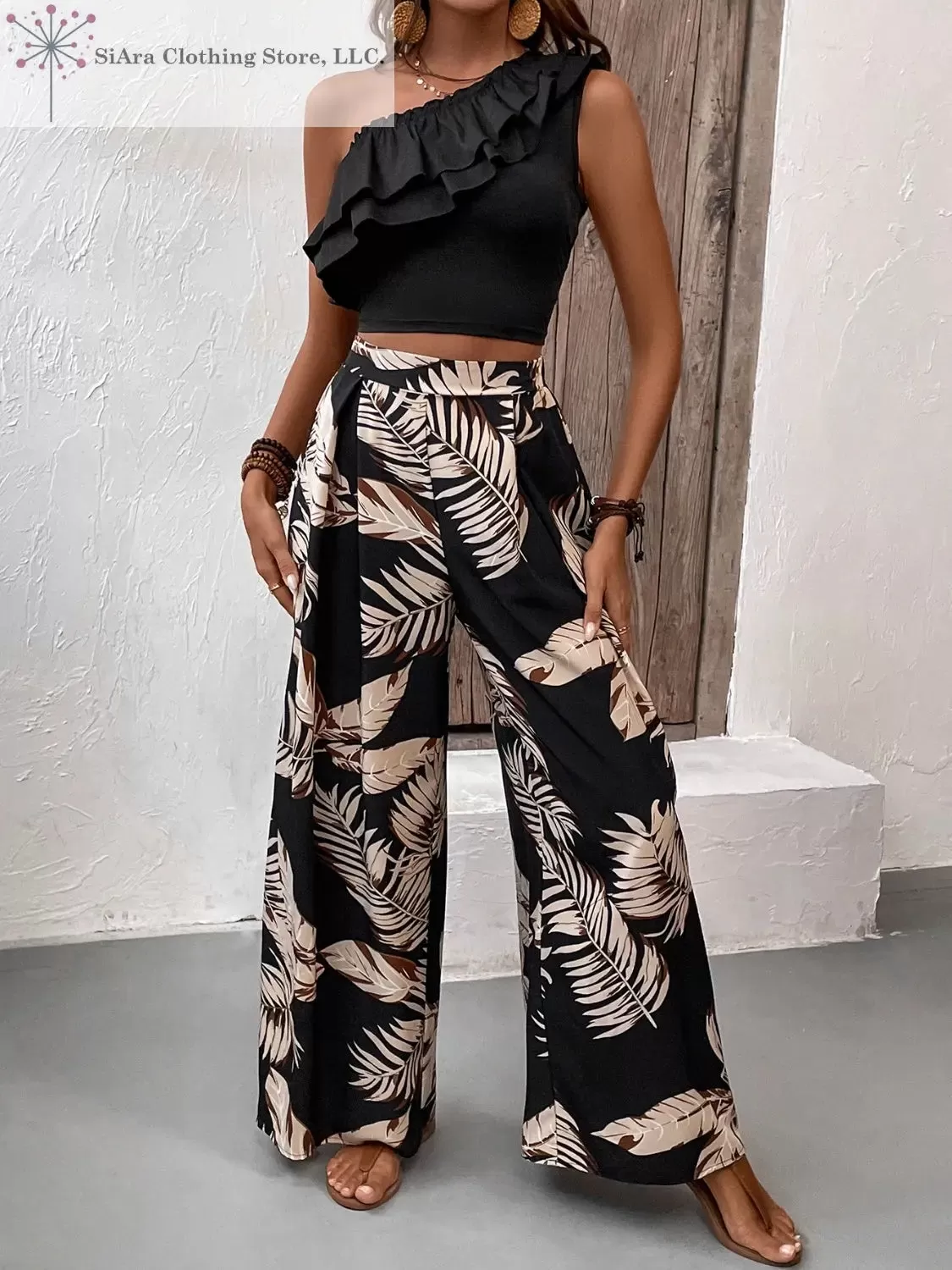 Floral Pants Set with Ruffle Top