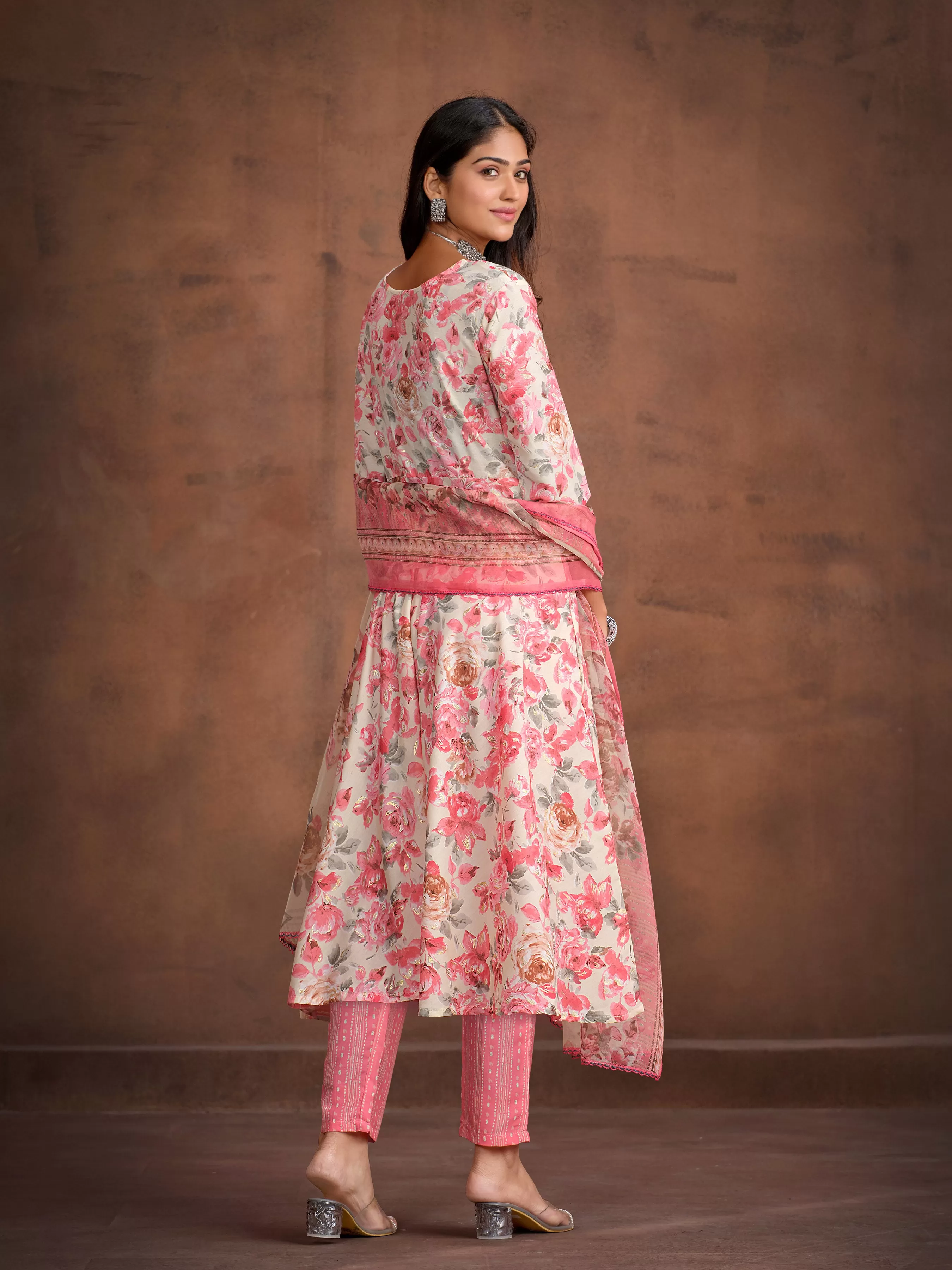 Floral Printed A-line Kurta with Trousers & Printed Dupatta