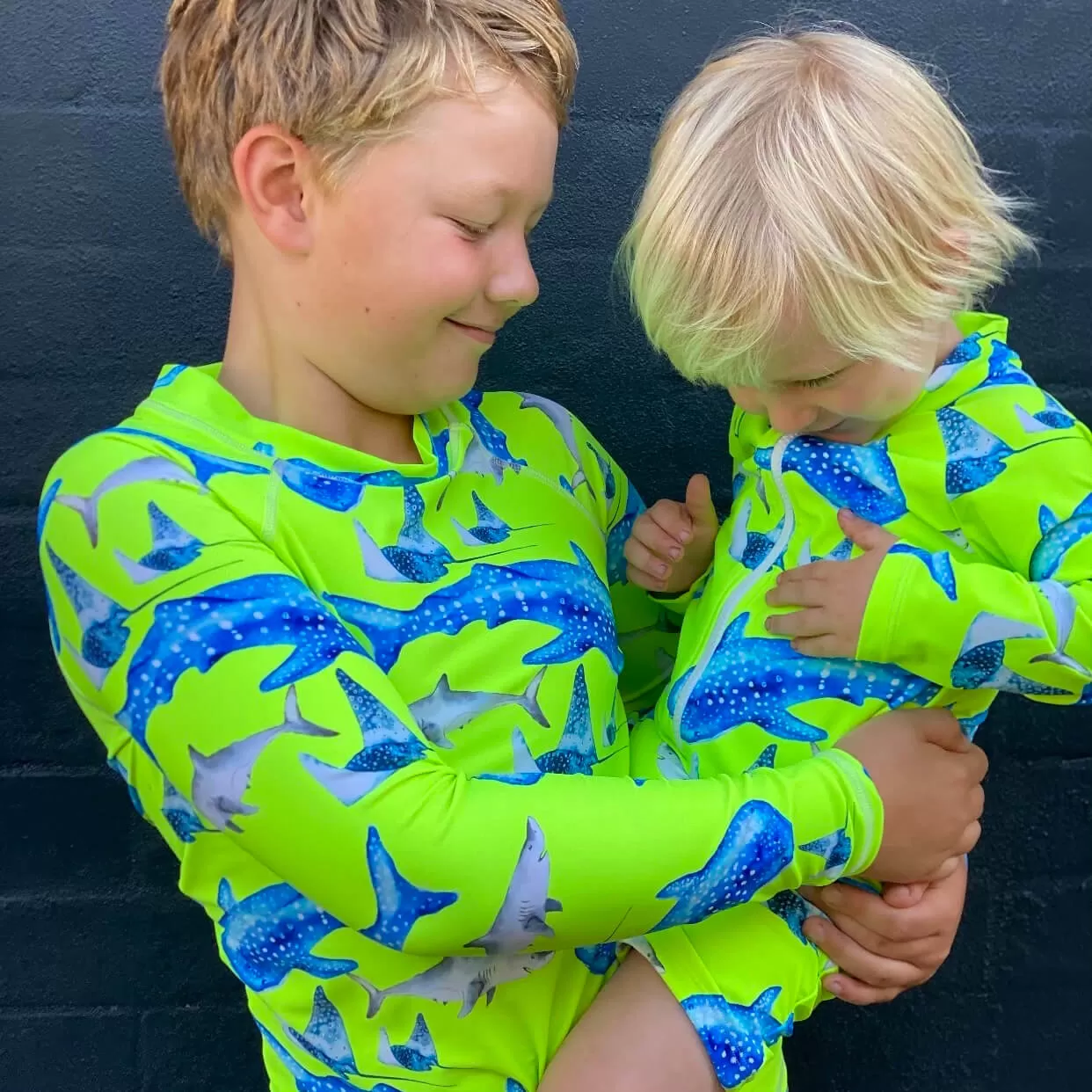 Fluro Green Sharks Kids' Rash Top