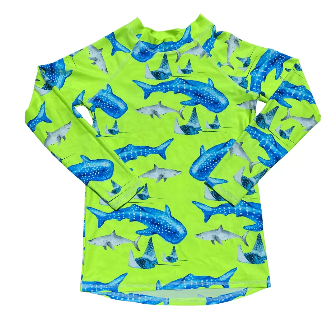 Fluro Green Sharks Kids' Rash Top