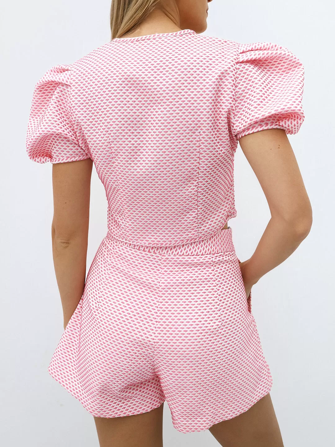 Gallinara Jacquard Dotted Shorts | Pink & White