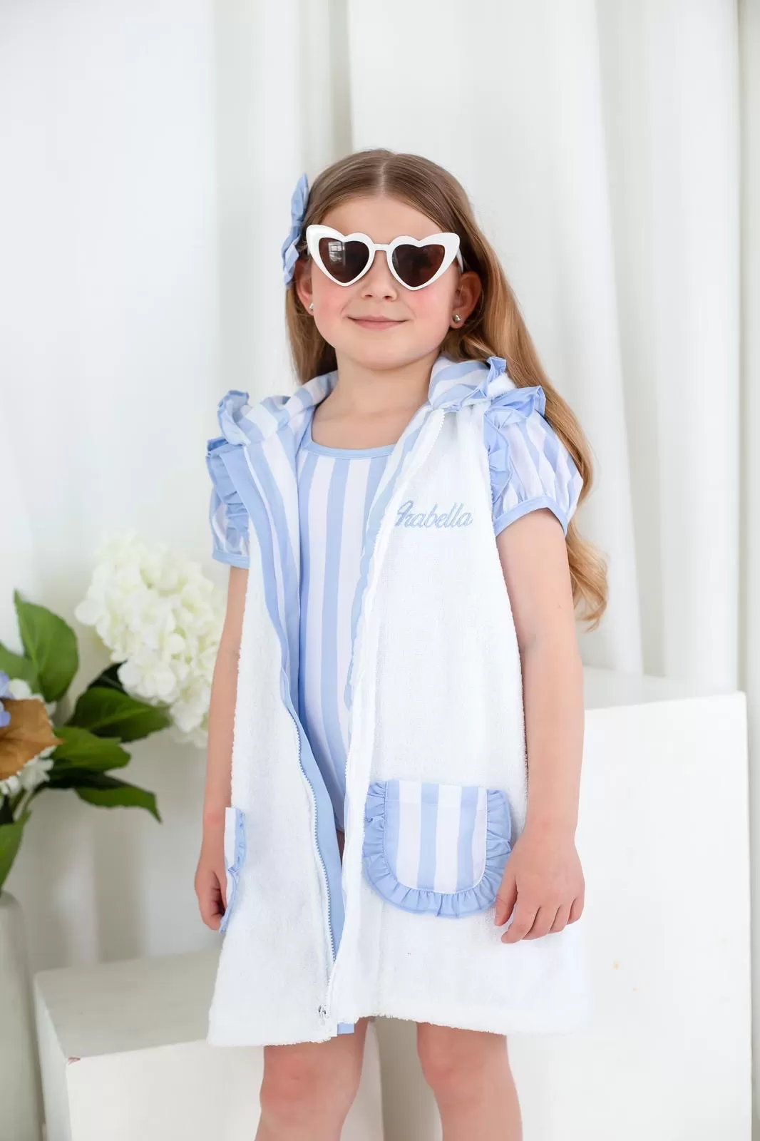 Girls Blue Stripe Towelling Coverup