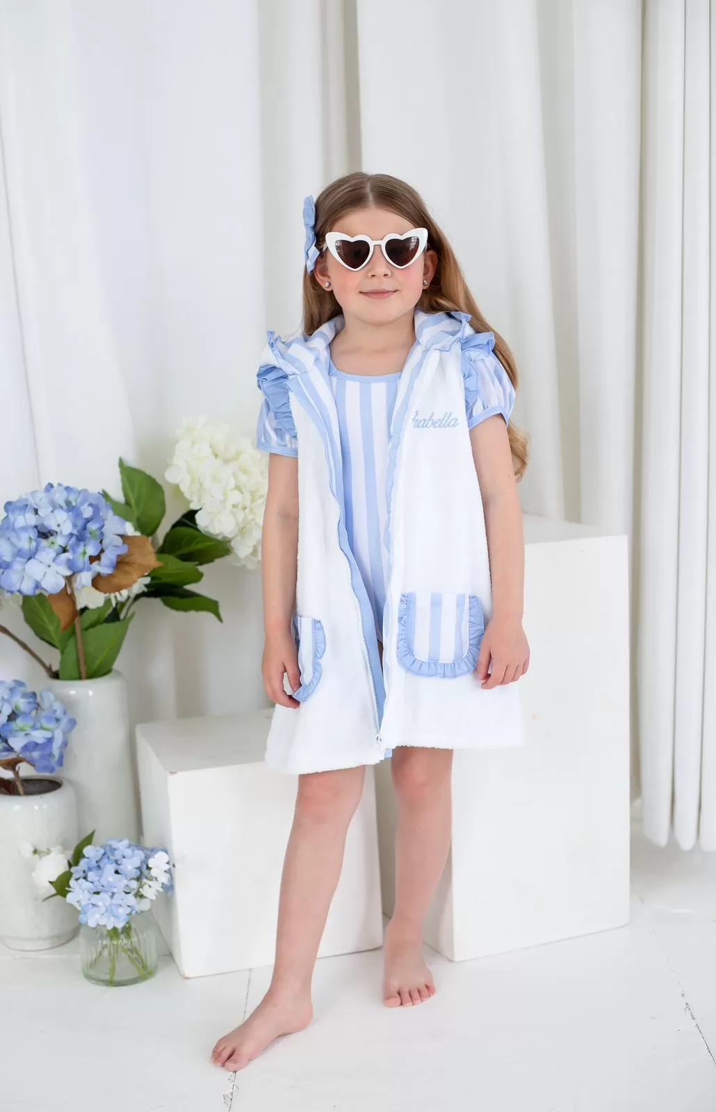 Girls Blue Stripe Towelling Coverup