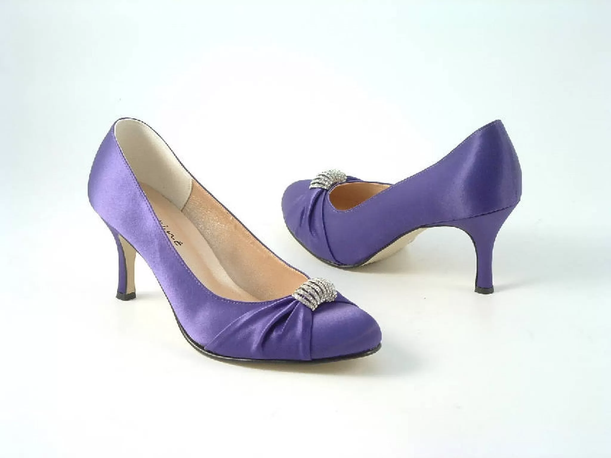 Glitz Shoes Diamante Purple Satin Mid Heel Court Shoe