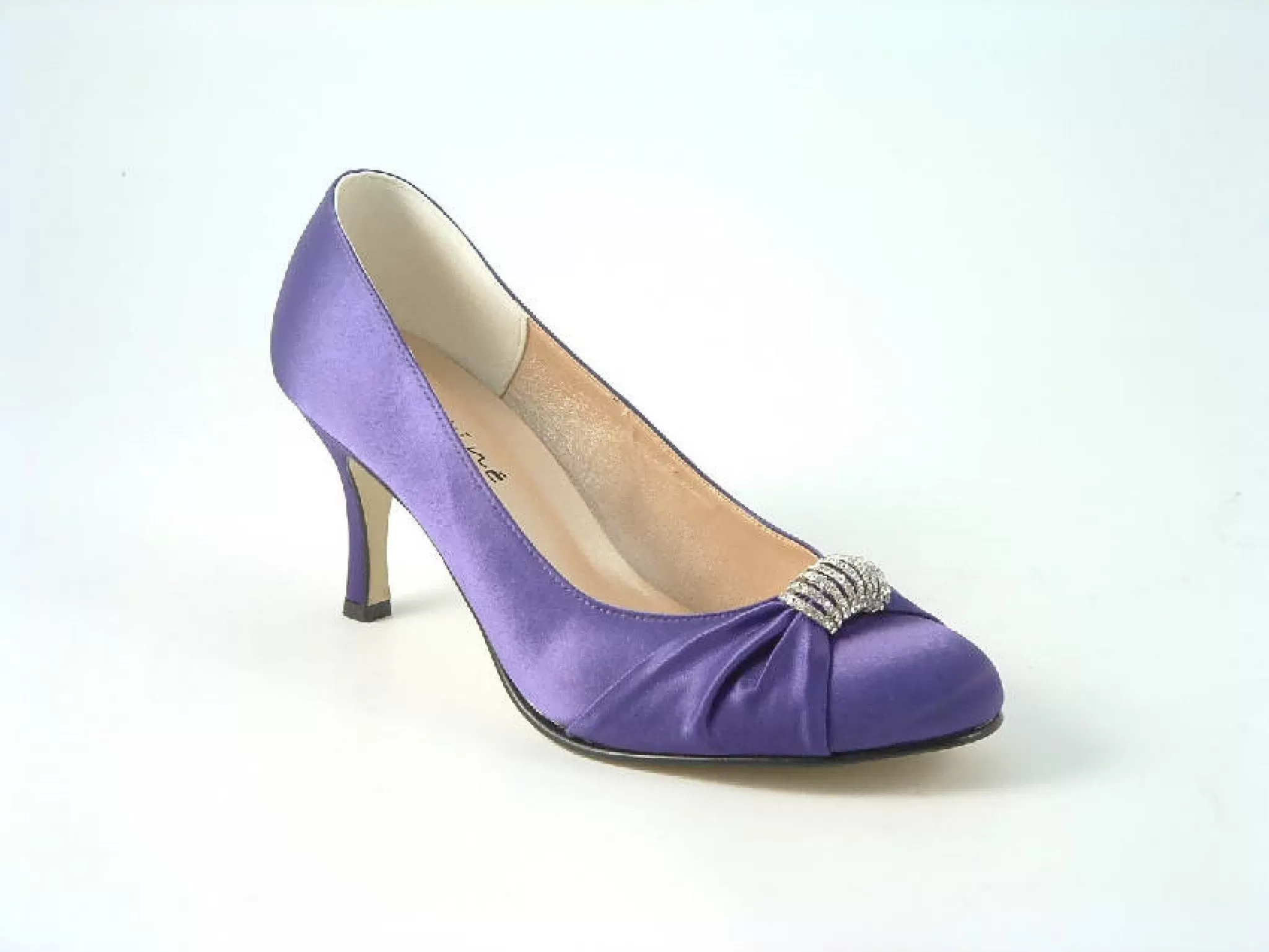 Glitz Shoes Diamante Purple Satin Mid Heel Court Shoe