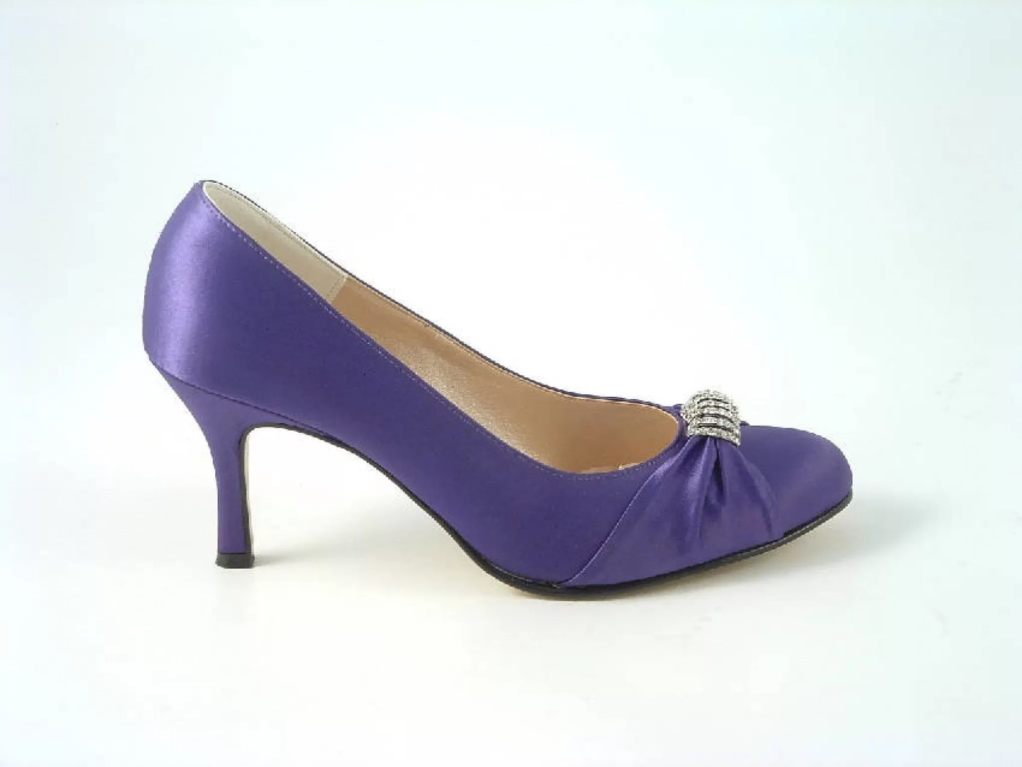 Glitz Shoes Diamante Purple Satin Mid Heel Court Shoe