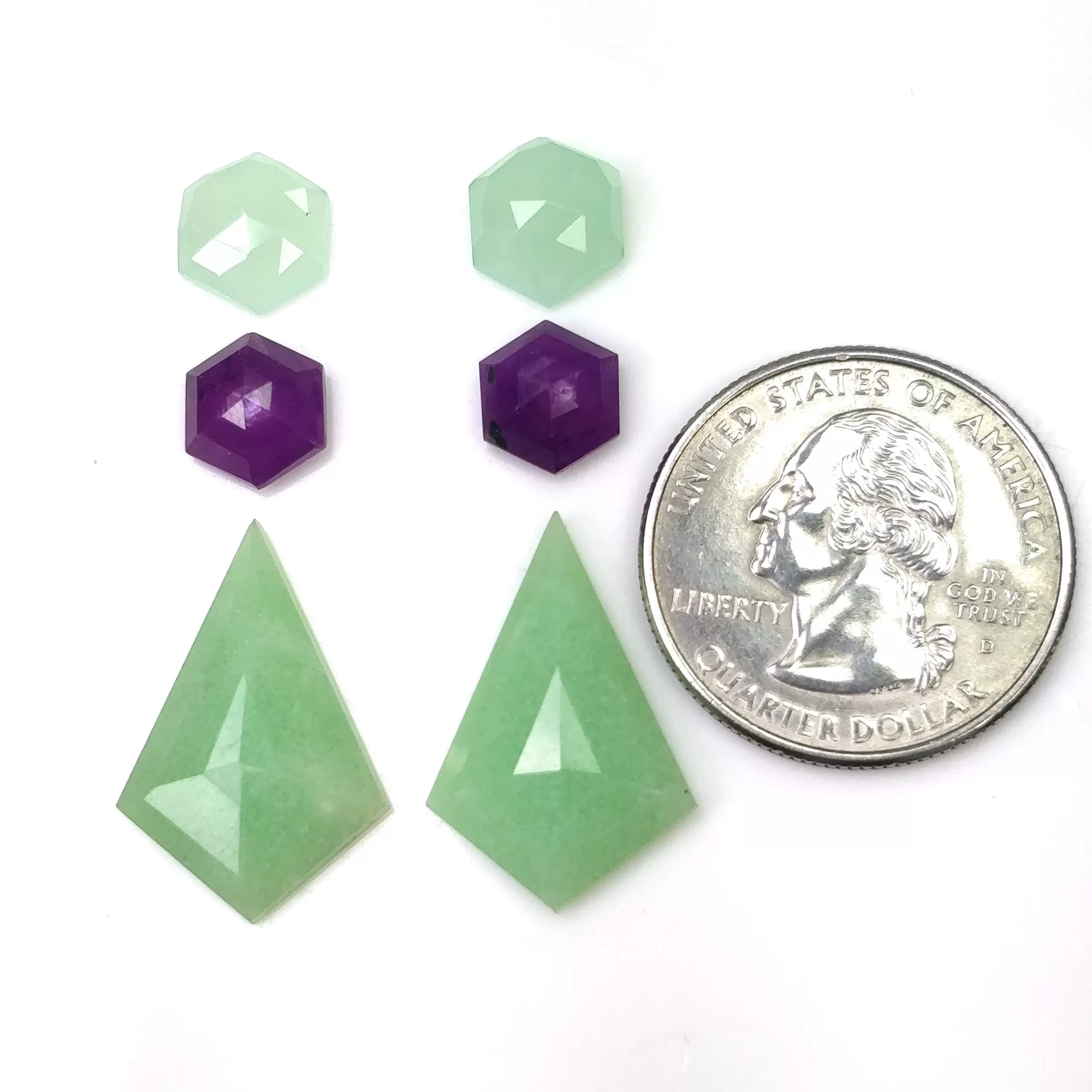 Green CHRYSOPRASE & Raspberry SAPPHIRE Gemstones Step Cut : 23.80cts Natural Untreated Hexagon Uneven Shape 9*8mm - 23*14mm 6pcs