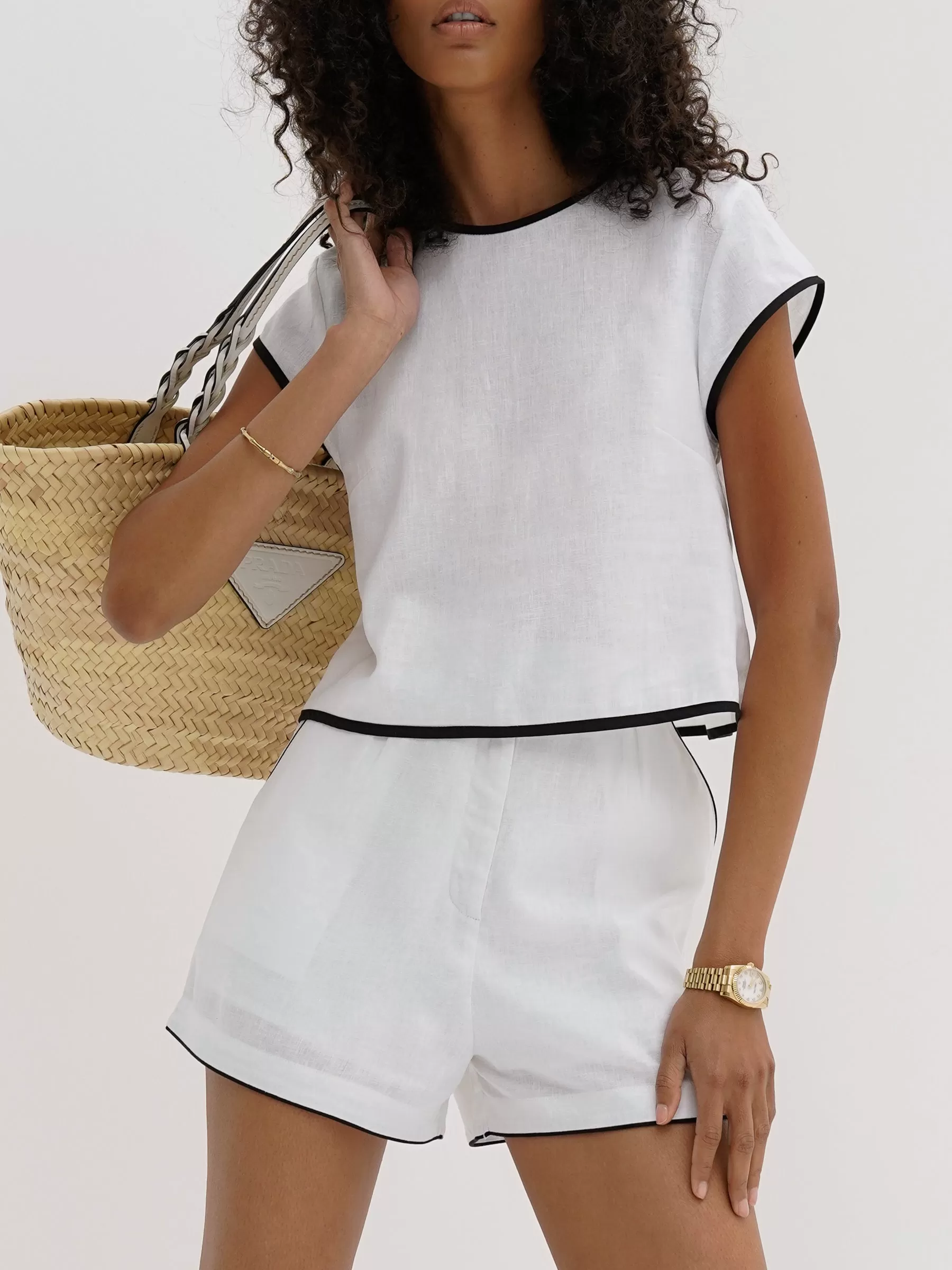 Juliana Contrast Trim Minimal Top | White & Black