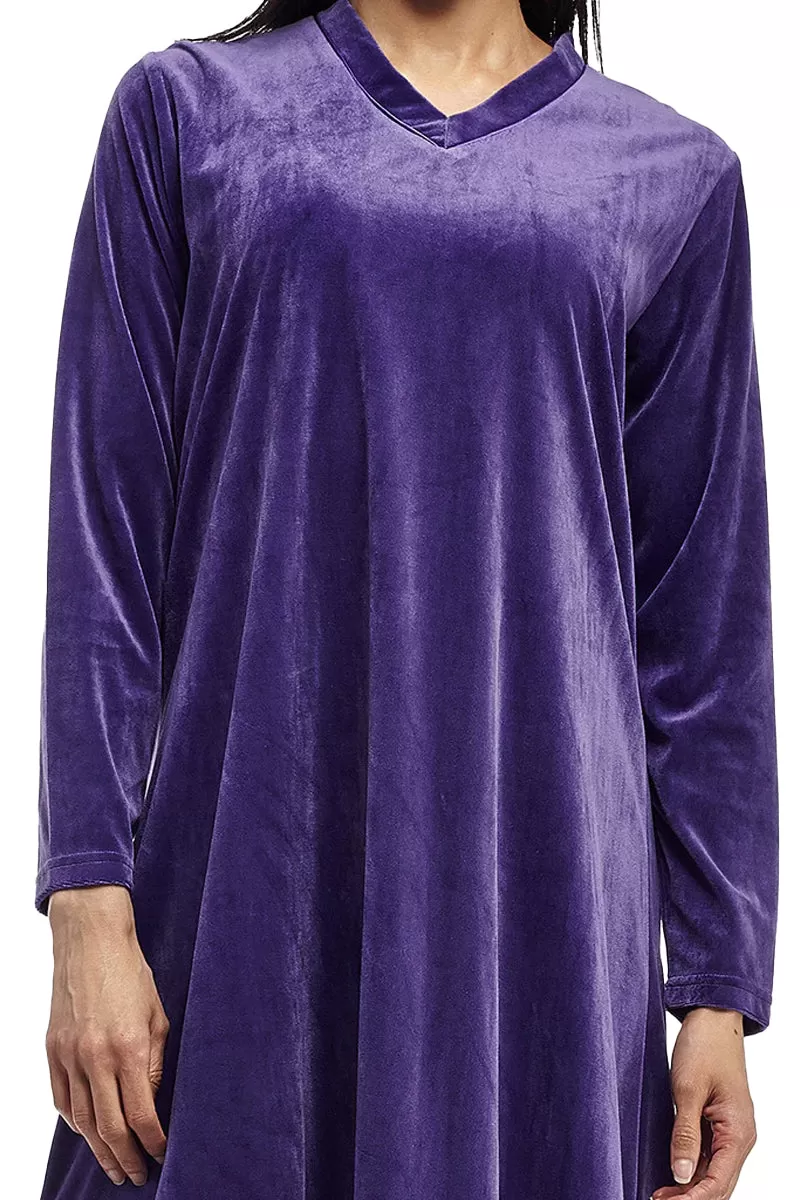 La Cera Long V-Neck Velour Dress