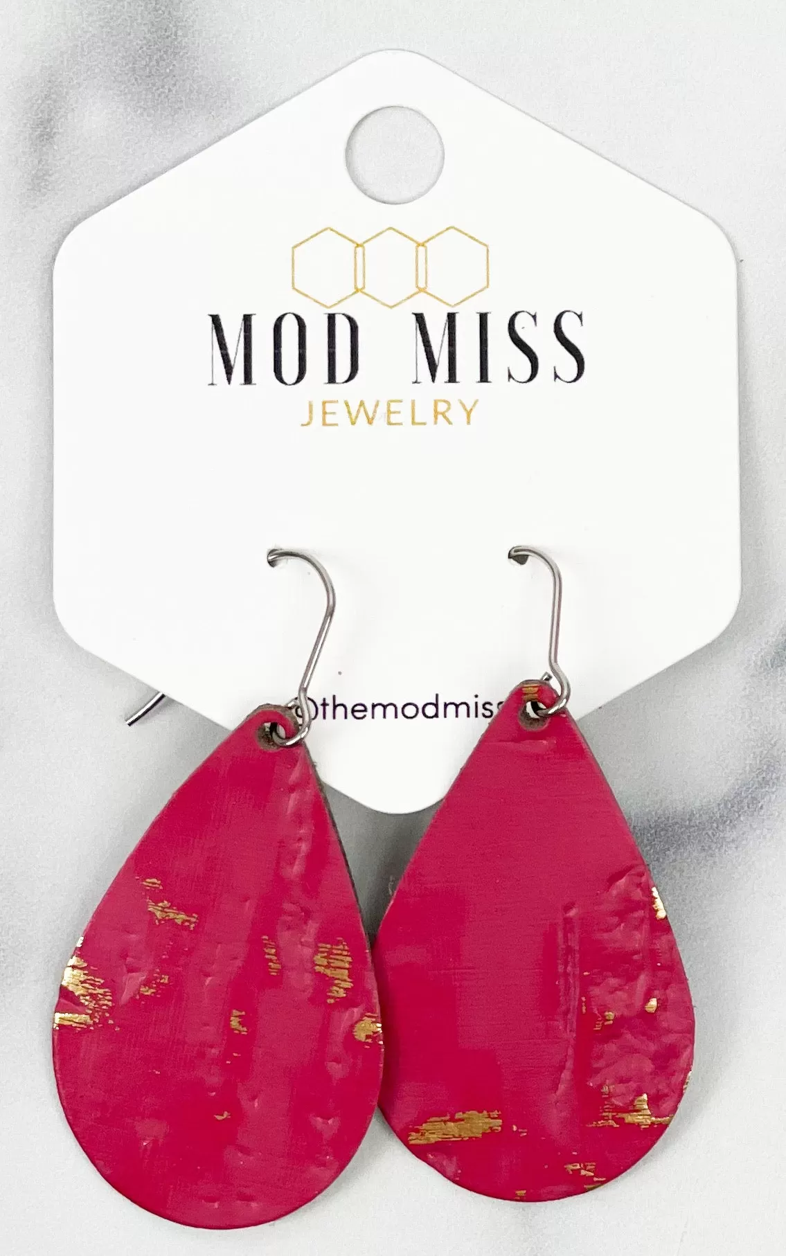 Leather Teardrop Earring Wildwood Hot Pink